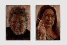 Charles Laib Bitton, Couple Leaning on Each Other, 2022, Oil on Linen, 21 x 30 cm