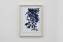 Athina Ioannou, La mémoire fragile (The Blue work), 2018, Deep cobalt blue and ultramarine, fingerprints on poems, oil painting on Fabriano paper, 58 x 33 cm (framed)