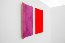 Bernard Villers, Inclinaison mauve et rouge, 2010, Tempera on canvas and wood, 38 x 76 x 6 cm each