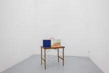 Rui Calçada Bastos, Portable space, 2019, Lamp, wooden table, mirrors and iron, 107 x 70 x 50 cm