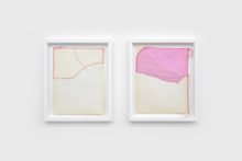Tatiana Wolska, Série : Recomposition aléatoire d’un A4, # dyptique, 2021, Pink thread on paper, 29,7 x 21 cm