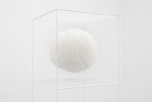 Lucile Bertrand, Temps Suspendu, 2020, Feathers, tulle, nylon threads and metal, 180 x 45 x 45 cm