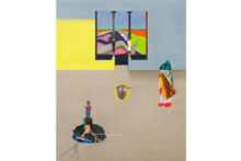 Nina Tomàs, La voix d’un souvenir, 2020, Oil, acrylic, pencil, collage and gold foil on canvas, 100 x 80 cm