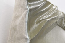 Marija Rinkeviciute, Evolving, 2025, distemper, linen on wood, 29 x 60 x 8 cm (detail)
