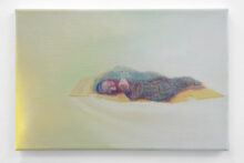 Gauthier Hubert, Un SDF sur son carton volant, 2026,  oil on canvas, 24,5 x 34,5 cm