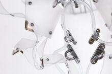 Floryan Varennes, The stasis garden (Pixies Memories), 2026, Opal-coloured PVC, stainless steel fastenings, rivets, muzzles, medical tubes, variable dimensions. Photo by Antoine Denoual